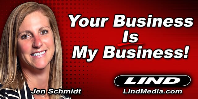 An image of Lind's Sales Manager, Jen Schmidt. The tagline reads "Your Business Is My Business." 