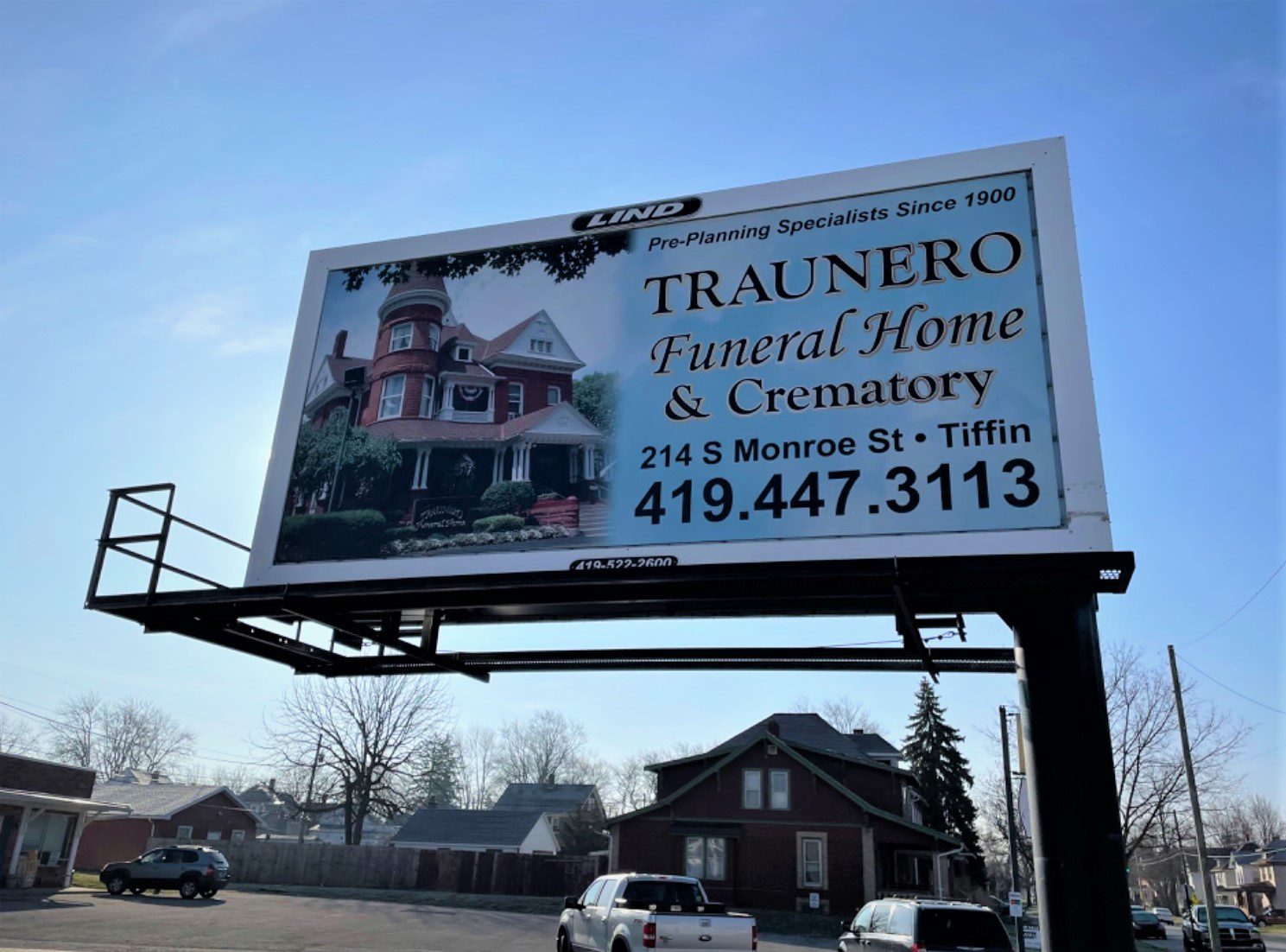 Traunero funeral home billboard, crematory billboard, funeral home billboard