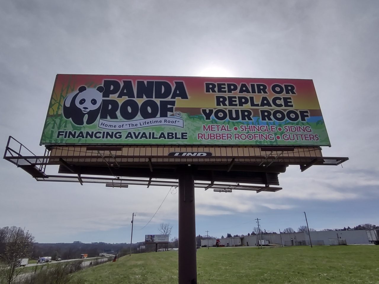 Panda Roof billboard, roofing billboard, panda roof