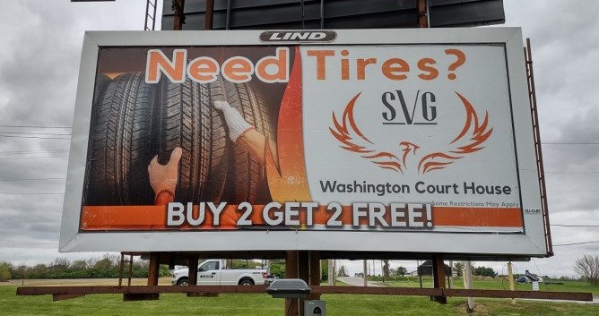 SVG Motors billboard, tires billboard