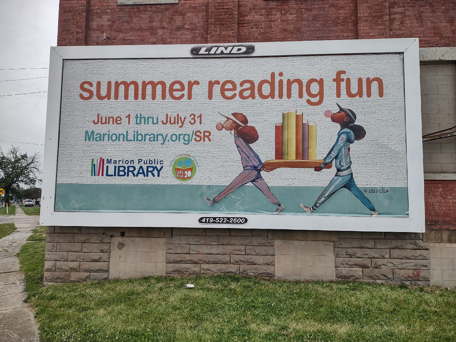 Marion Public Library, library billboard, reading billboard, summer reading program billboard