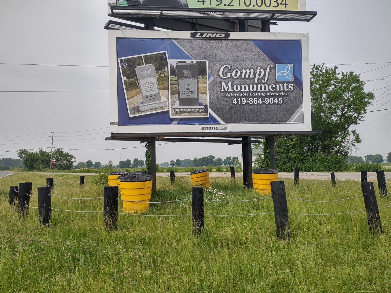 Gompf Monuments billboards, funeral home billboards