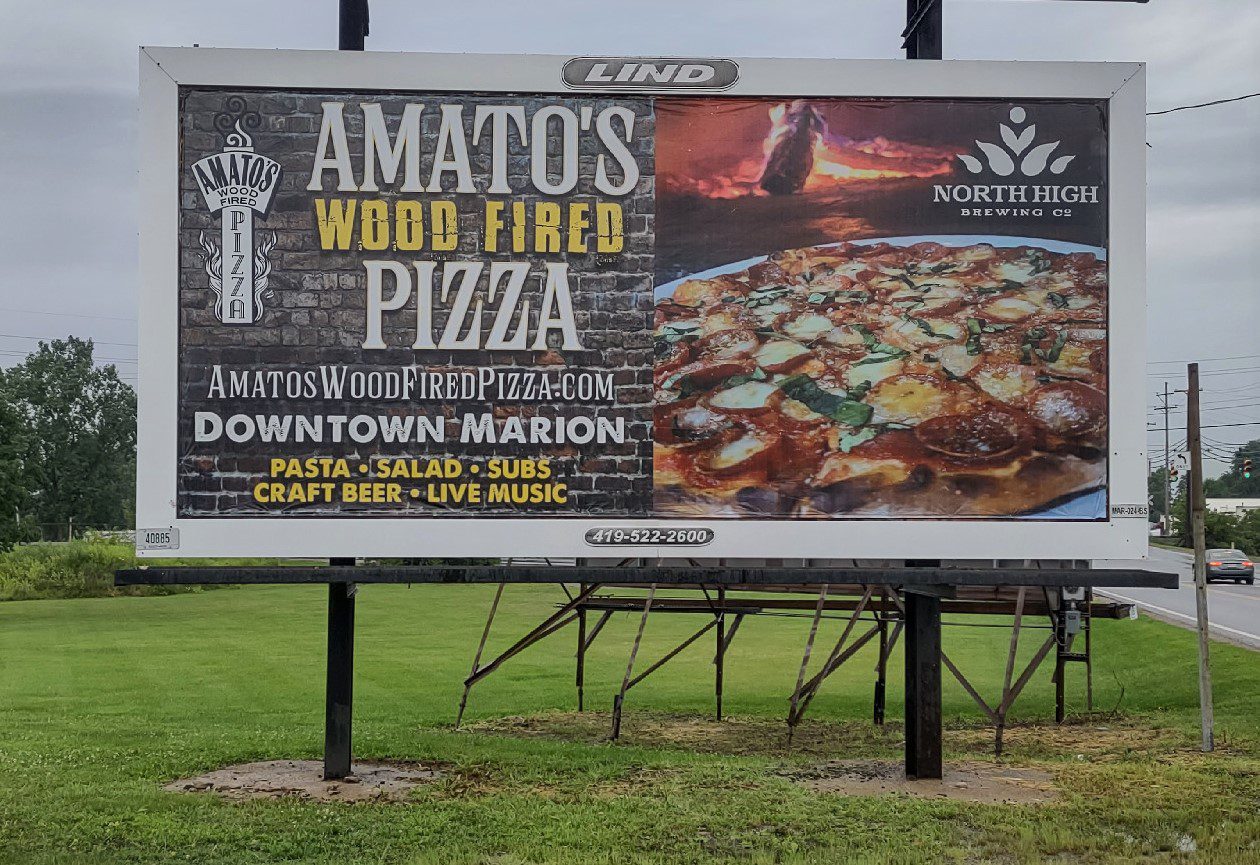 Amato's billboard, pizza billboard, wood fired pizza billboard
