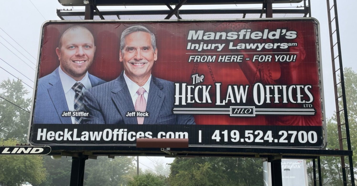 Heck Law Offices billboard, attorney billboard, lawyer billboard, injury lawyer billboard