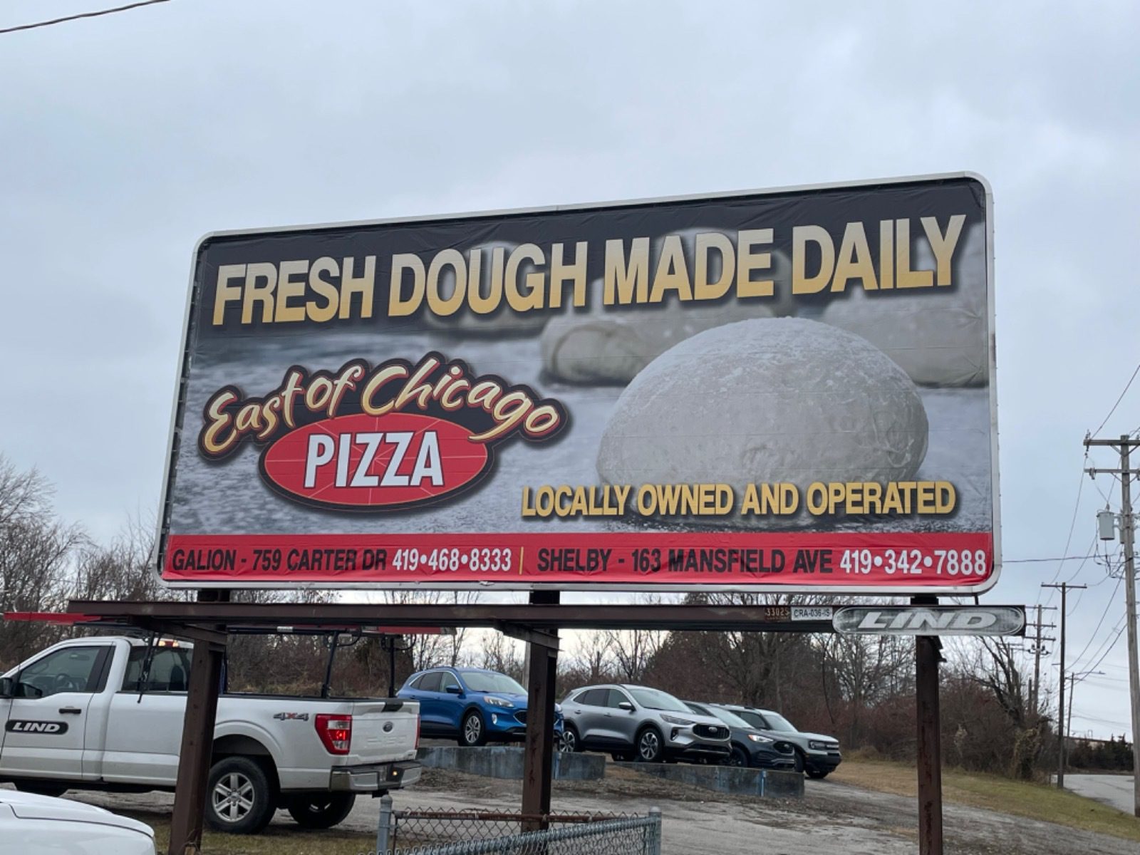 East of Chicago billboard, pizza billboard