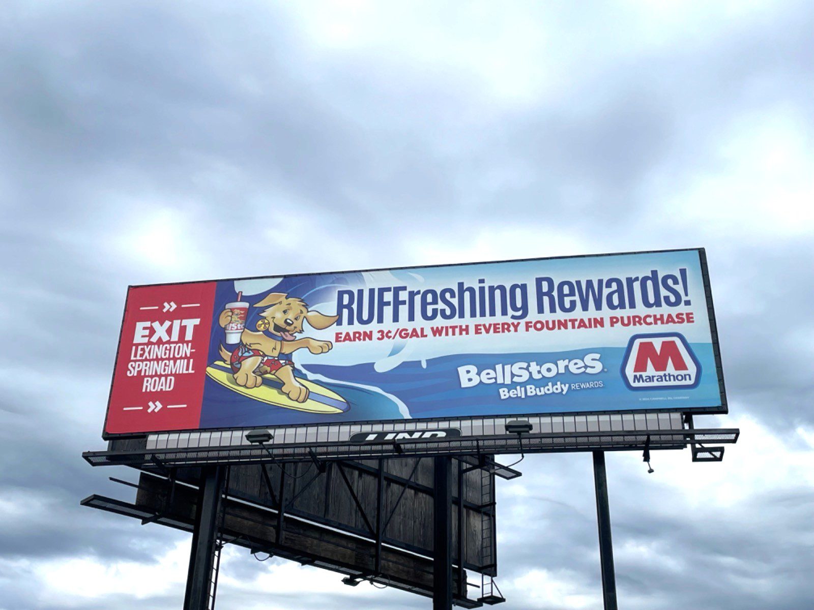 BellStores billboard, Marathon billboard, gas station billboard, Innis Maggiore billboard