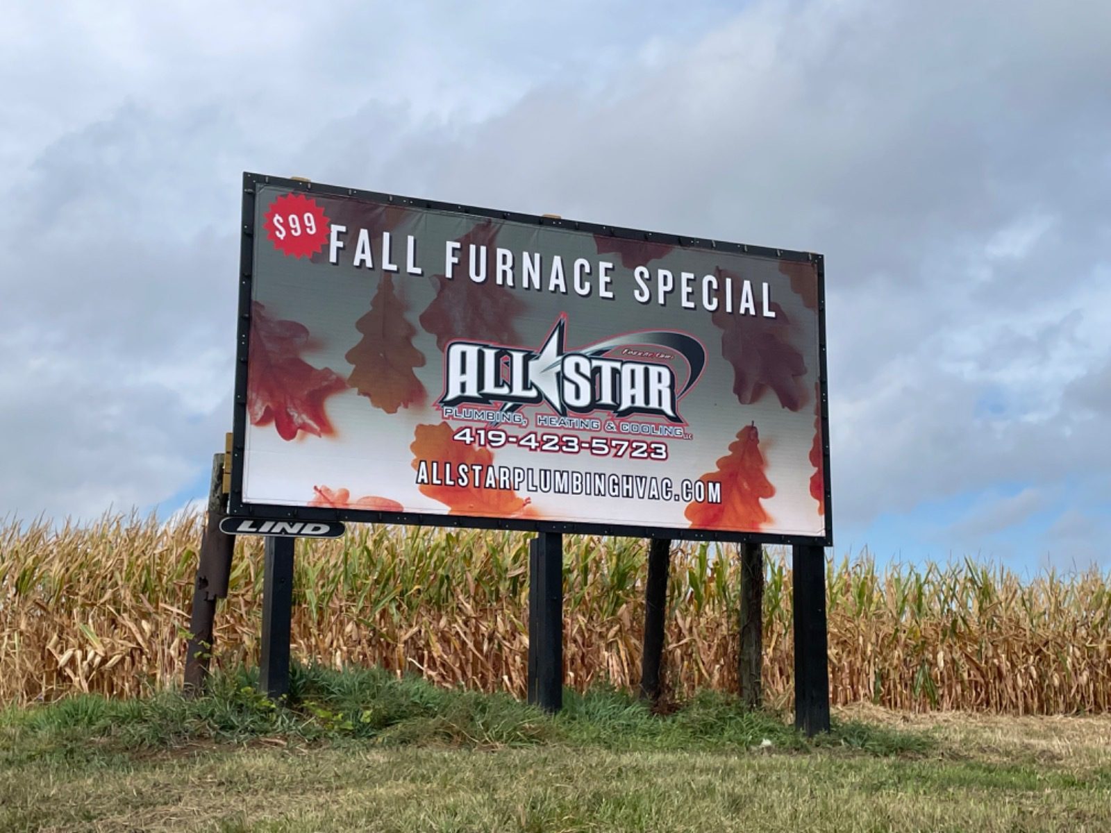 All Star Plumbing HVAC billboard, fall billboard, furnace billboard